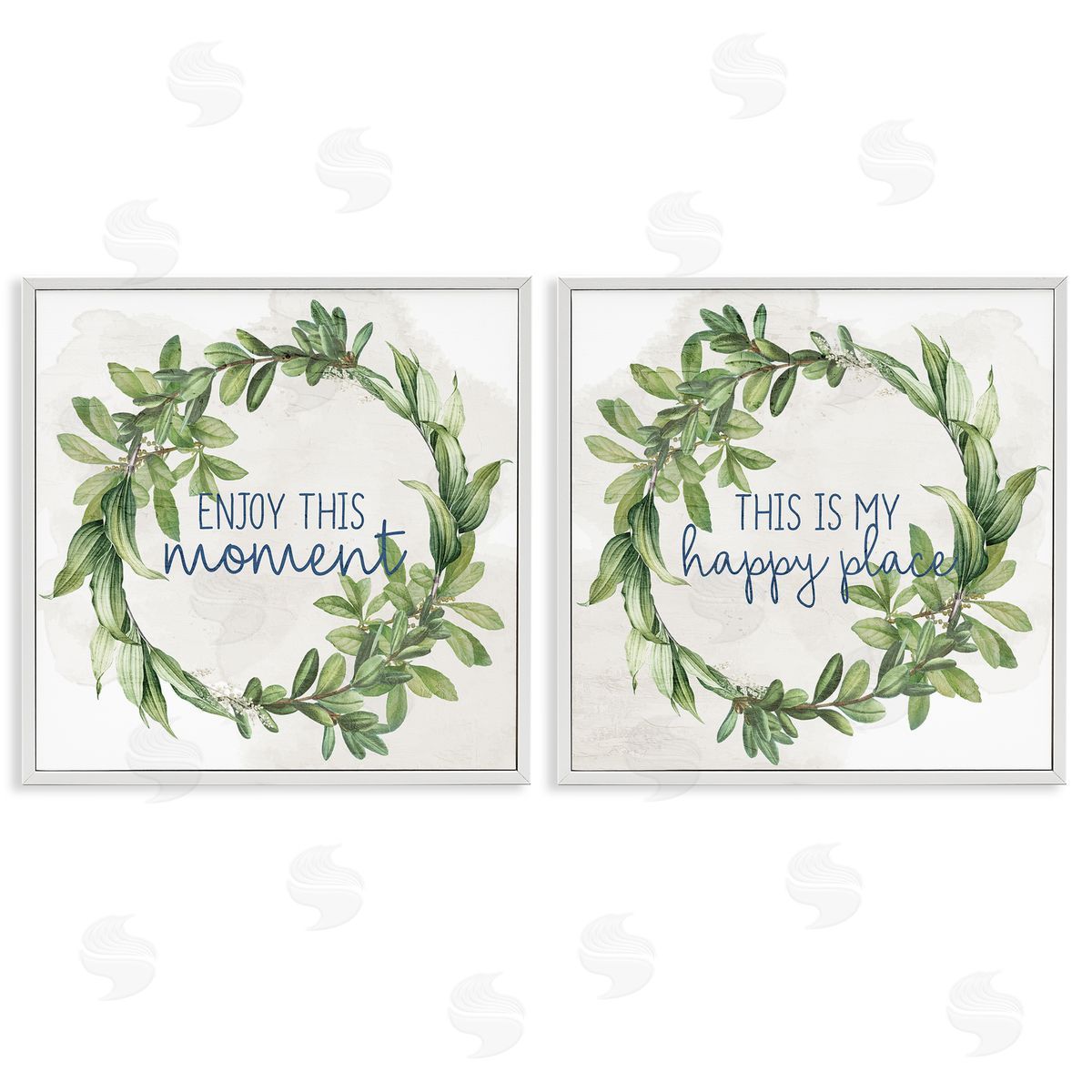Anne Bailey Enjoy Happy Greenery Wreath  White Framed Giclee Wall Art Print