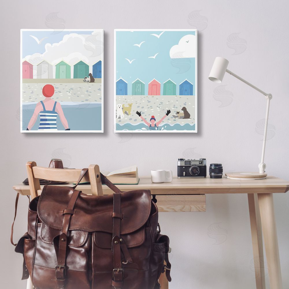 Betty Boynes Beach Changing Huts Dogs  Canvas Wall Art Print in Room