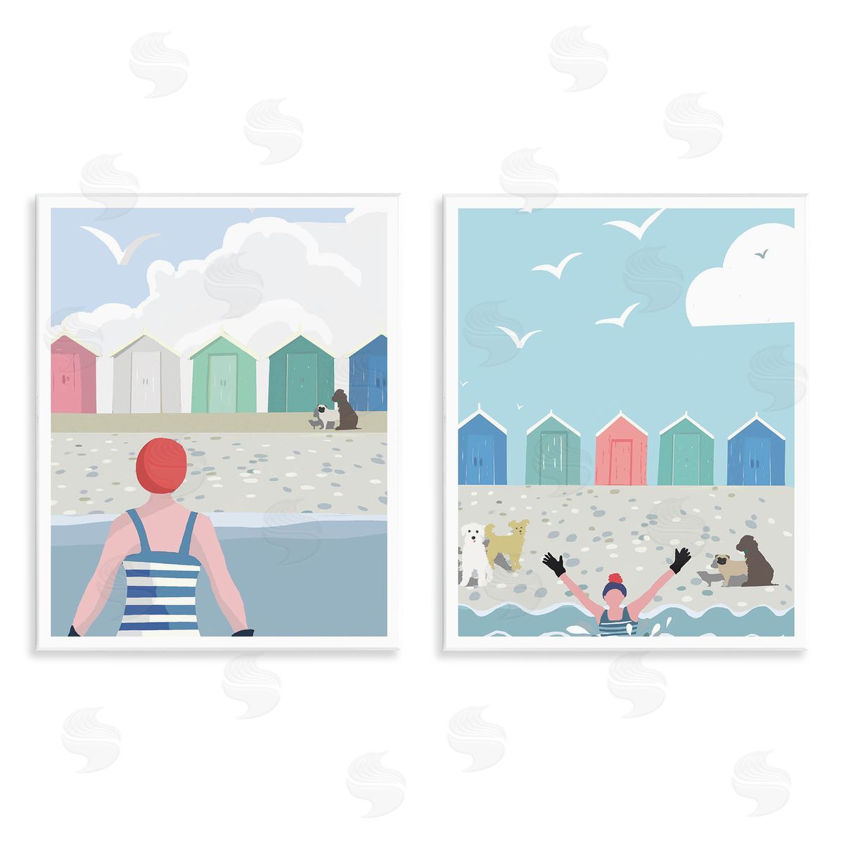 Betty Boynes Beach Changing Huts Dogs  Wooden Wall Plaque Art Print