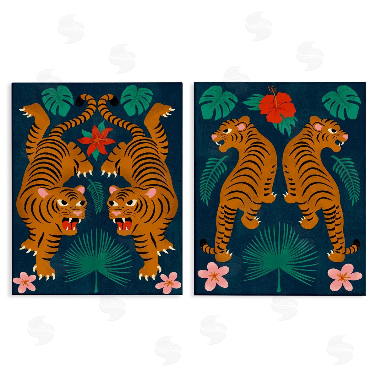 Carrie Cantwell Twin Jungle Tigers  Canvas Wall Art Print