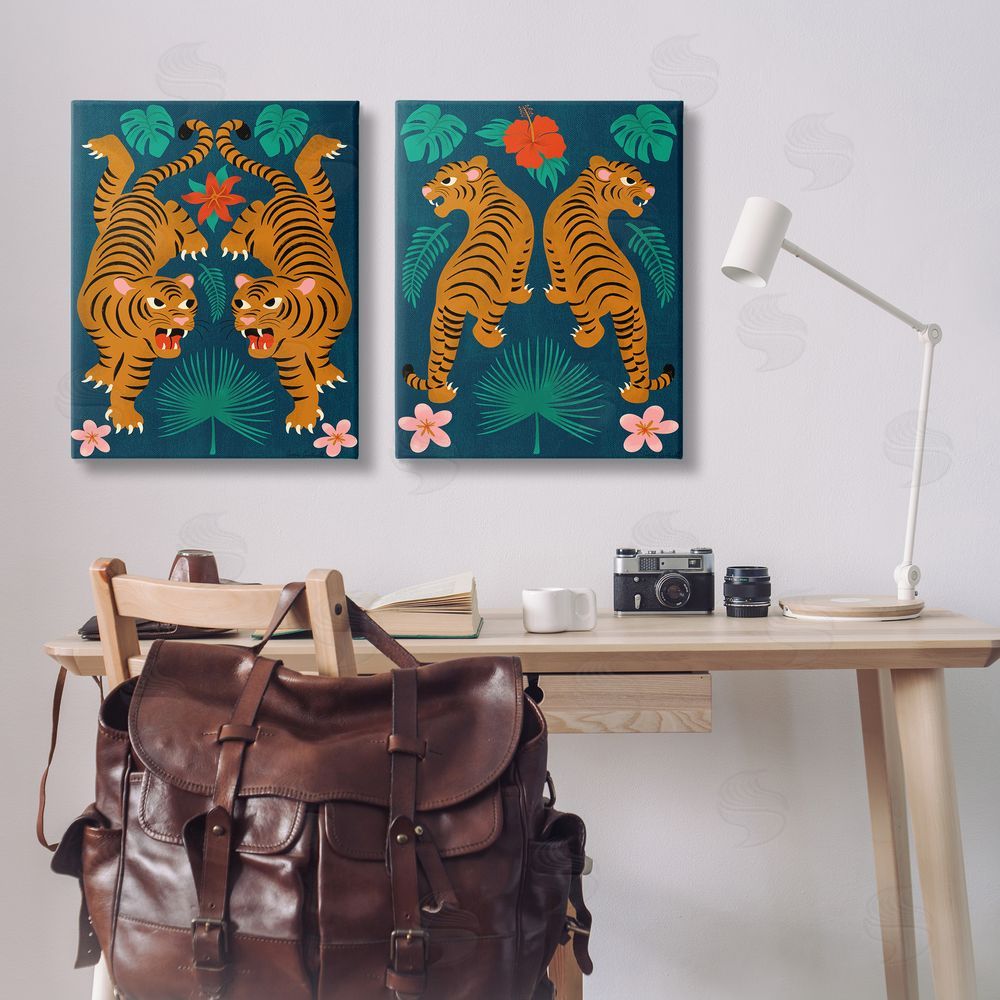 Carrie Cantwell Twin Jungle Tigers  Canvas Wall Art Print in Room