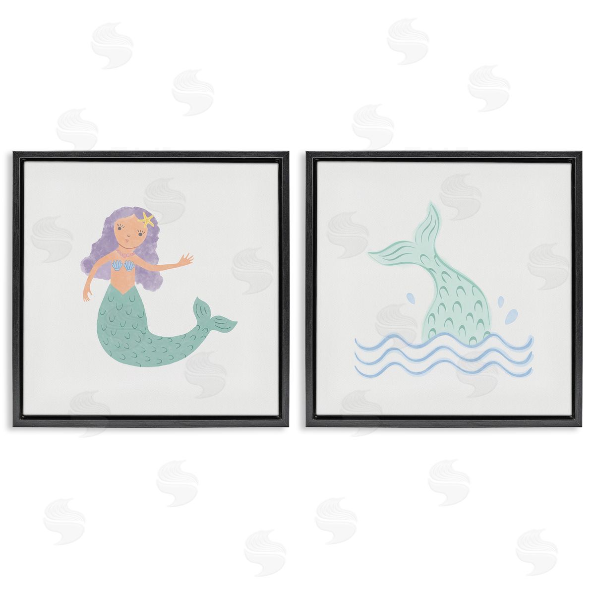 Carrie Cantwell Ocean Mermaid Splash  Black Floating Frame Canvas Wall Art Print