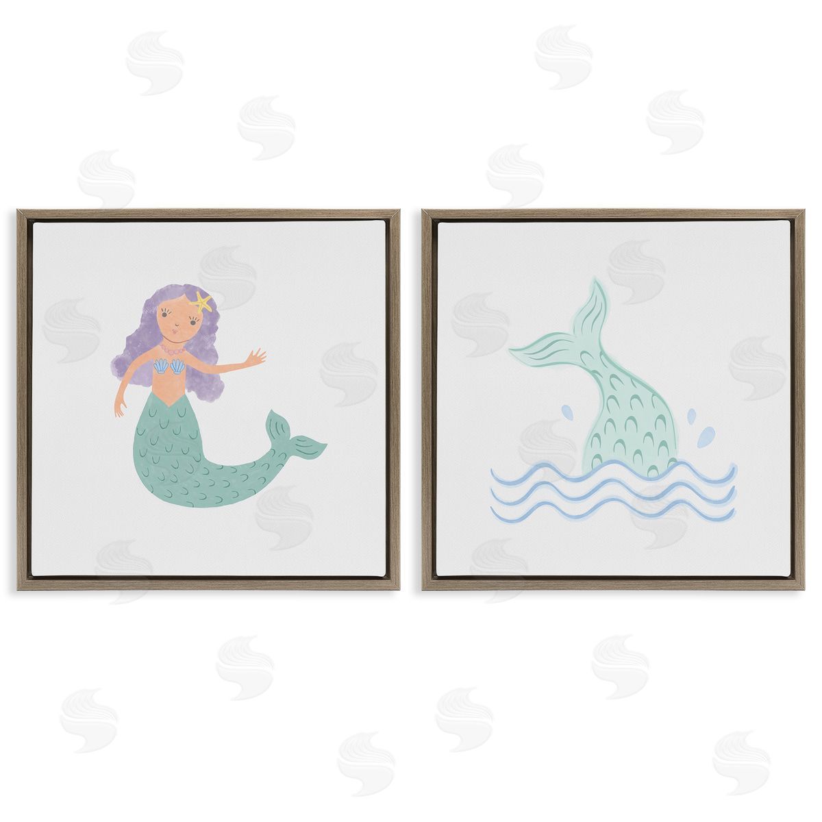Carrie Cantwell Ocean Mermaid Splash  Brown Floating Frame Canvas Wall Art Print