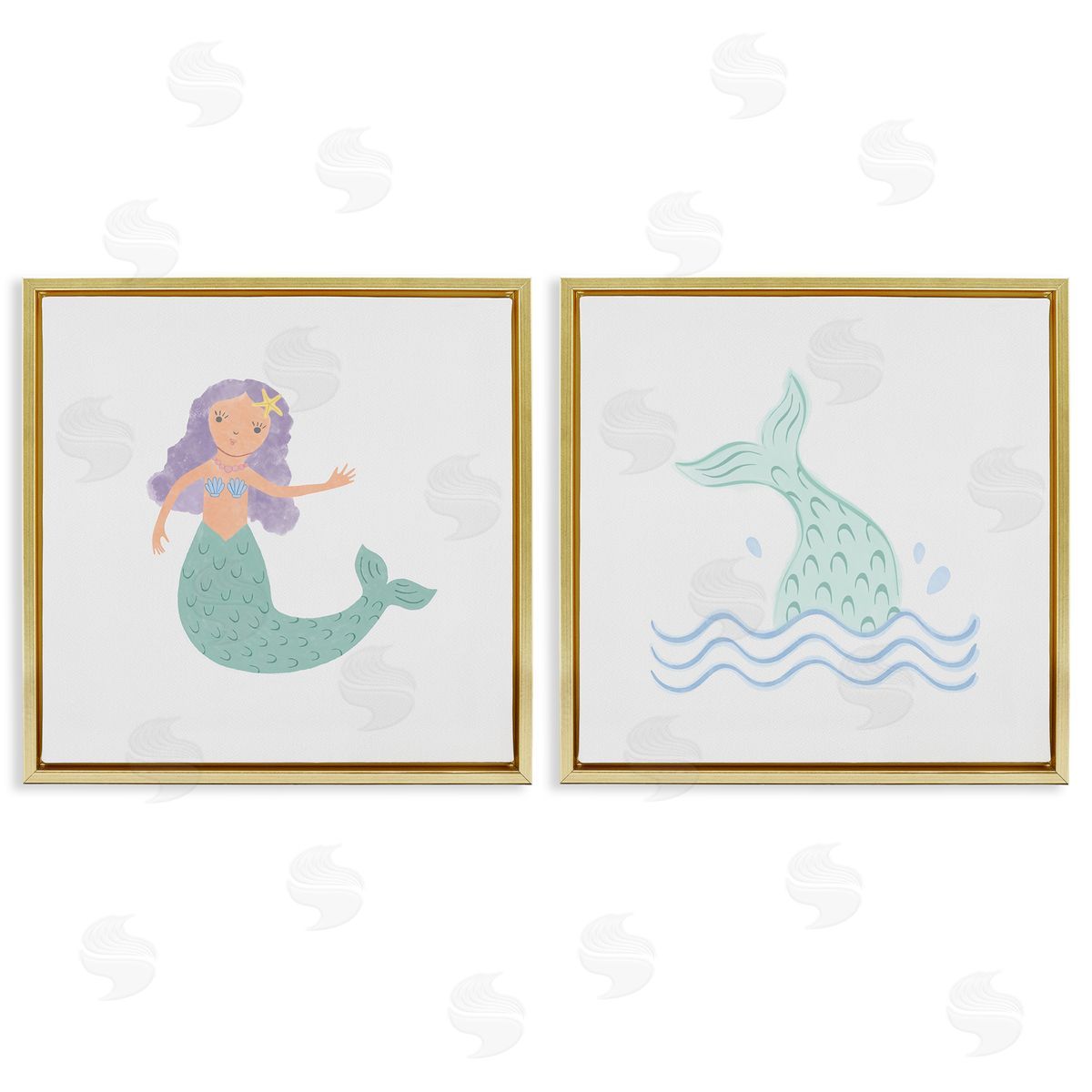 Carrie Cantwell Ocean Mermaid Splash  Gold Floating Frame Canvas Wall Art Print