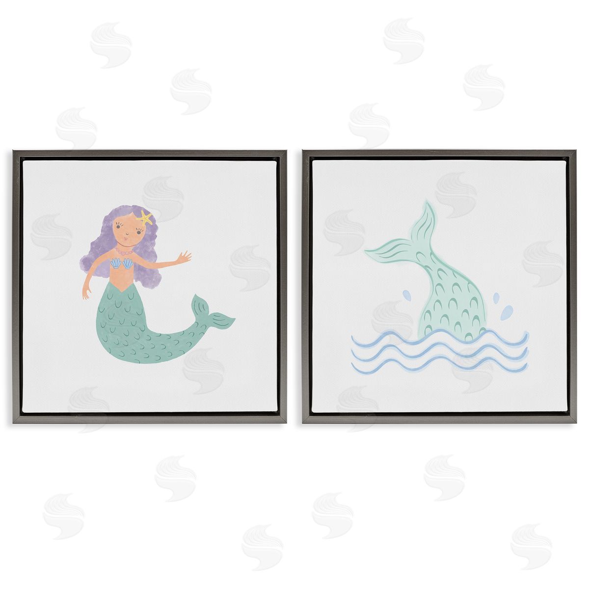 Carrie Cantwell Ocean Mermaid Splash  Gray Floating Frame Canvas Wall Art Print