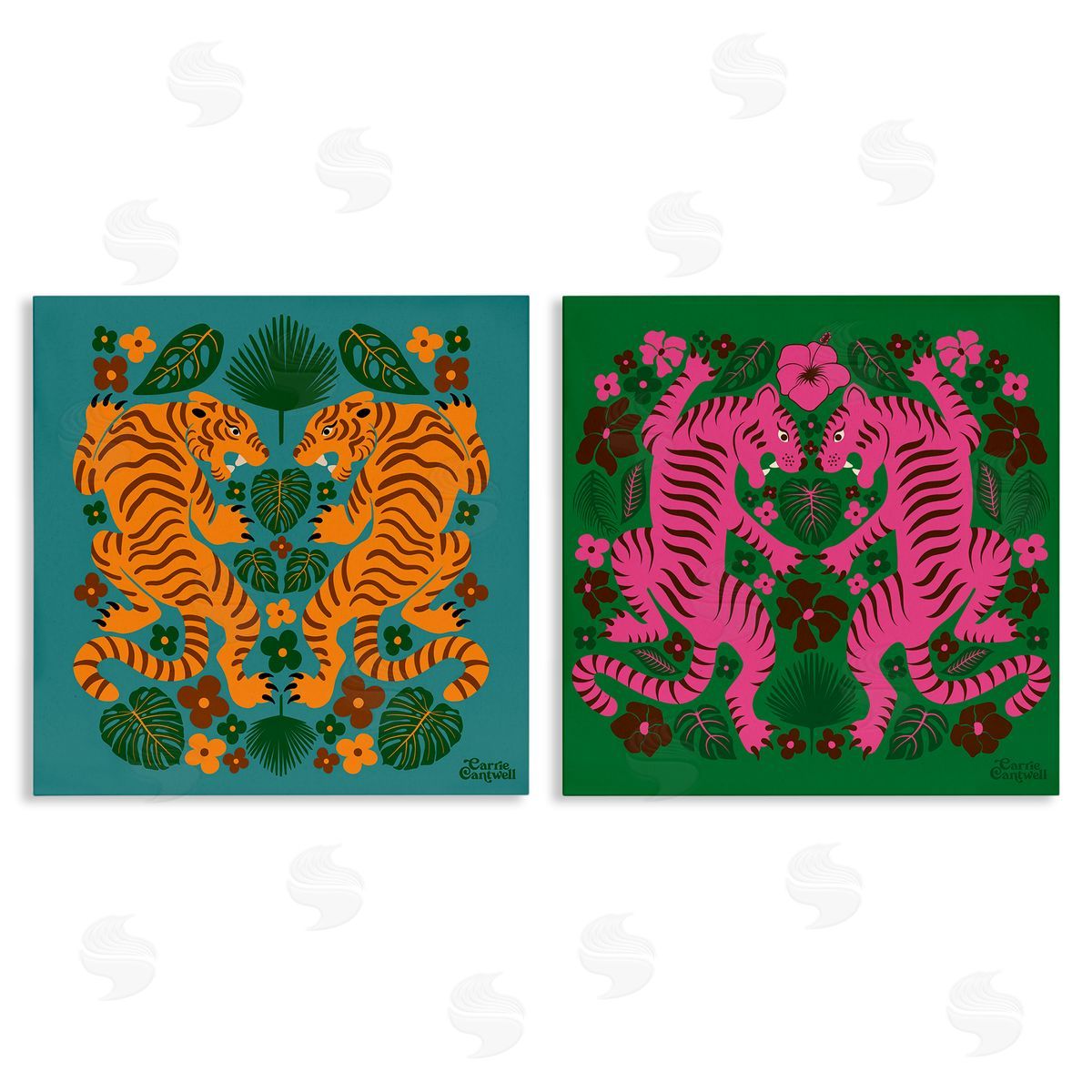 Carrie Cantwell Eclectic Twin Tigers Canvas Wall Art Print