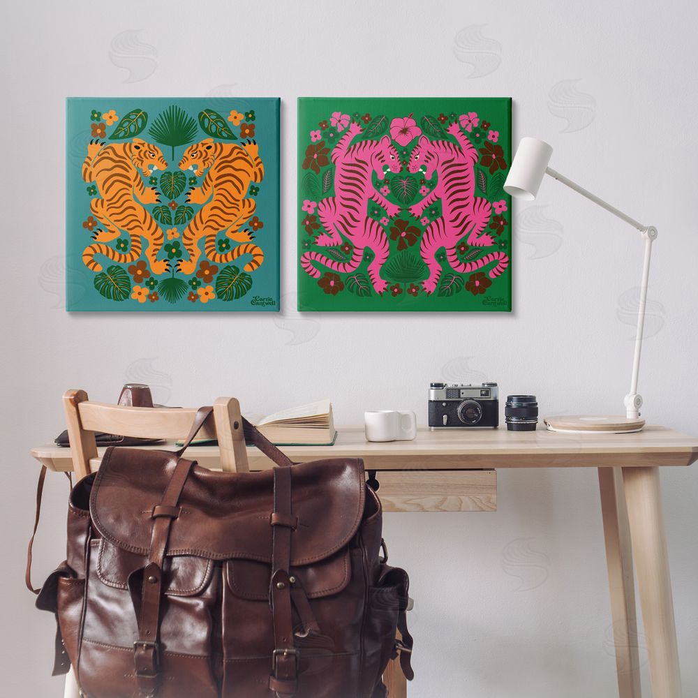 Carrie Cantwell Eclectic Twin Tigers Canvas Wall Art Print in Room