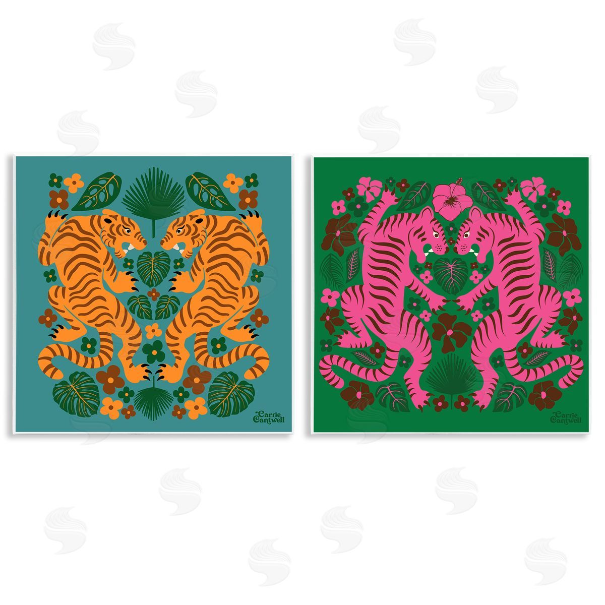 Carrie Cantwell Eclectic Twin Tigers Wooden Wall Plaque Art Print