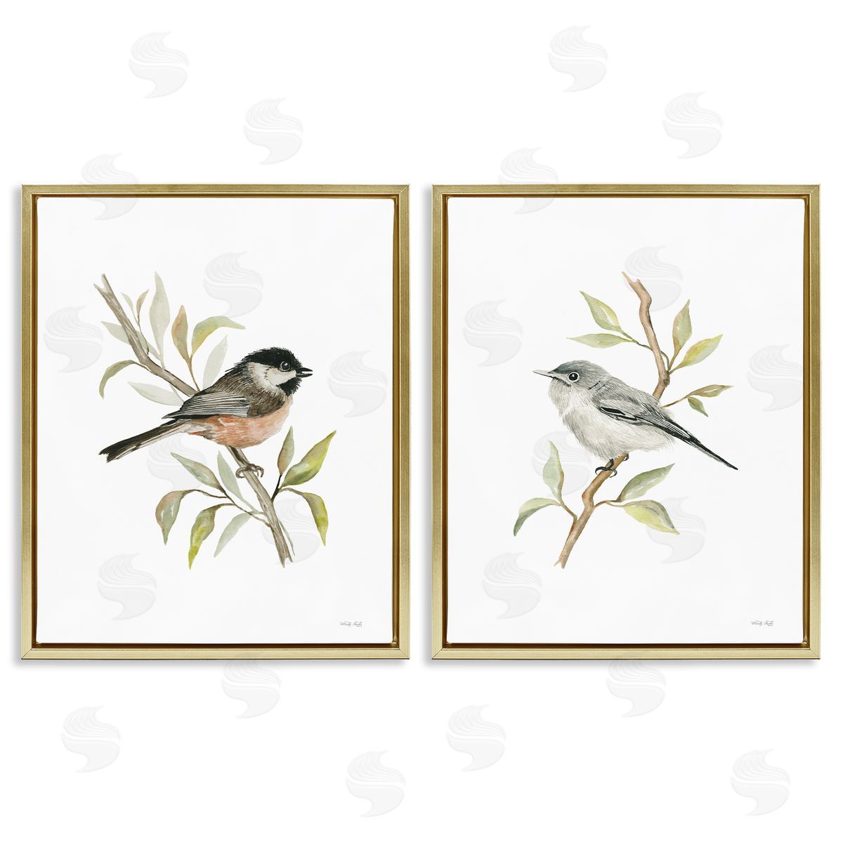 Cindy Jacobs Small Birds on Branches Gold Floating Frame Canvas Wall Art Print