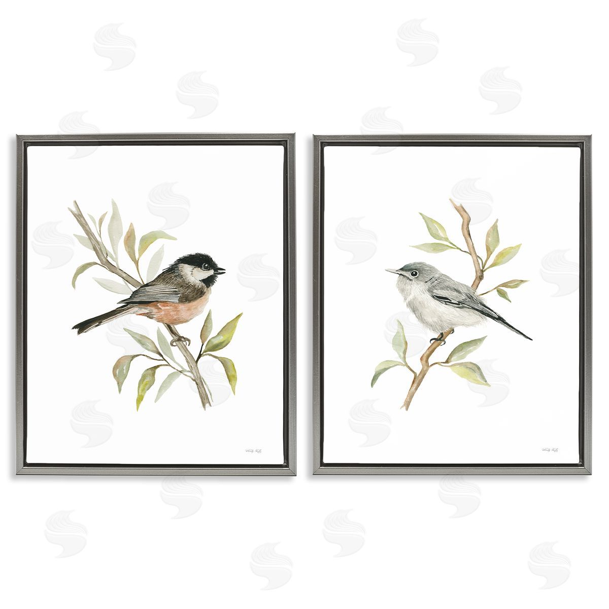 Cindy Jacobs Small Birds on Branches Gray Floating Frame Canvas Wall Art Print