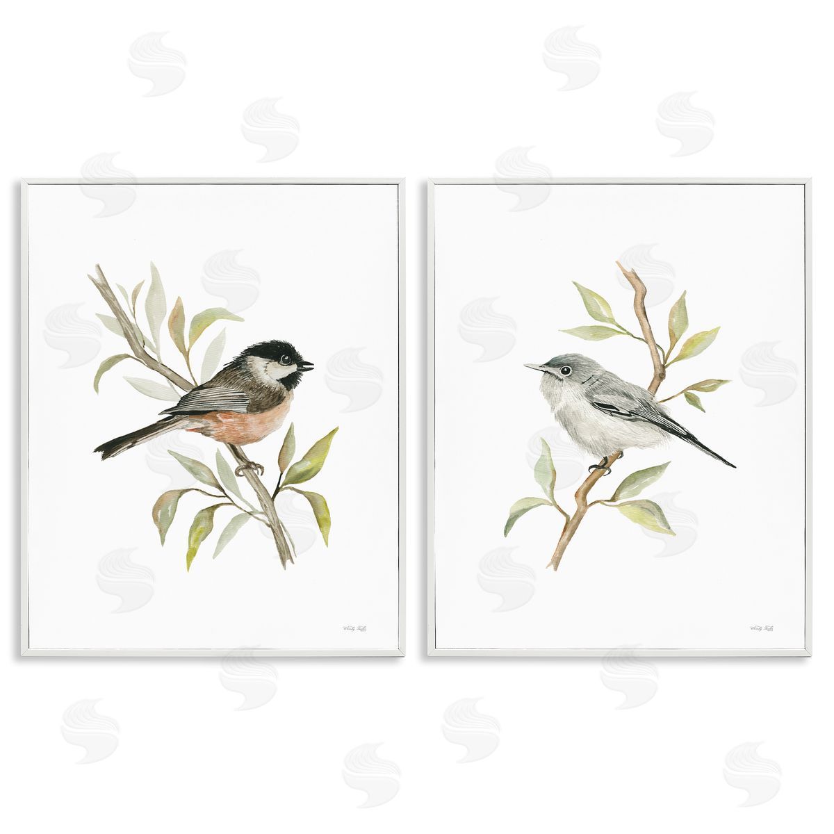 Cindy Jacobs Small Birds on Branches White Framed Giclee Wall Art Print