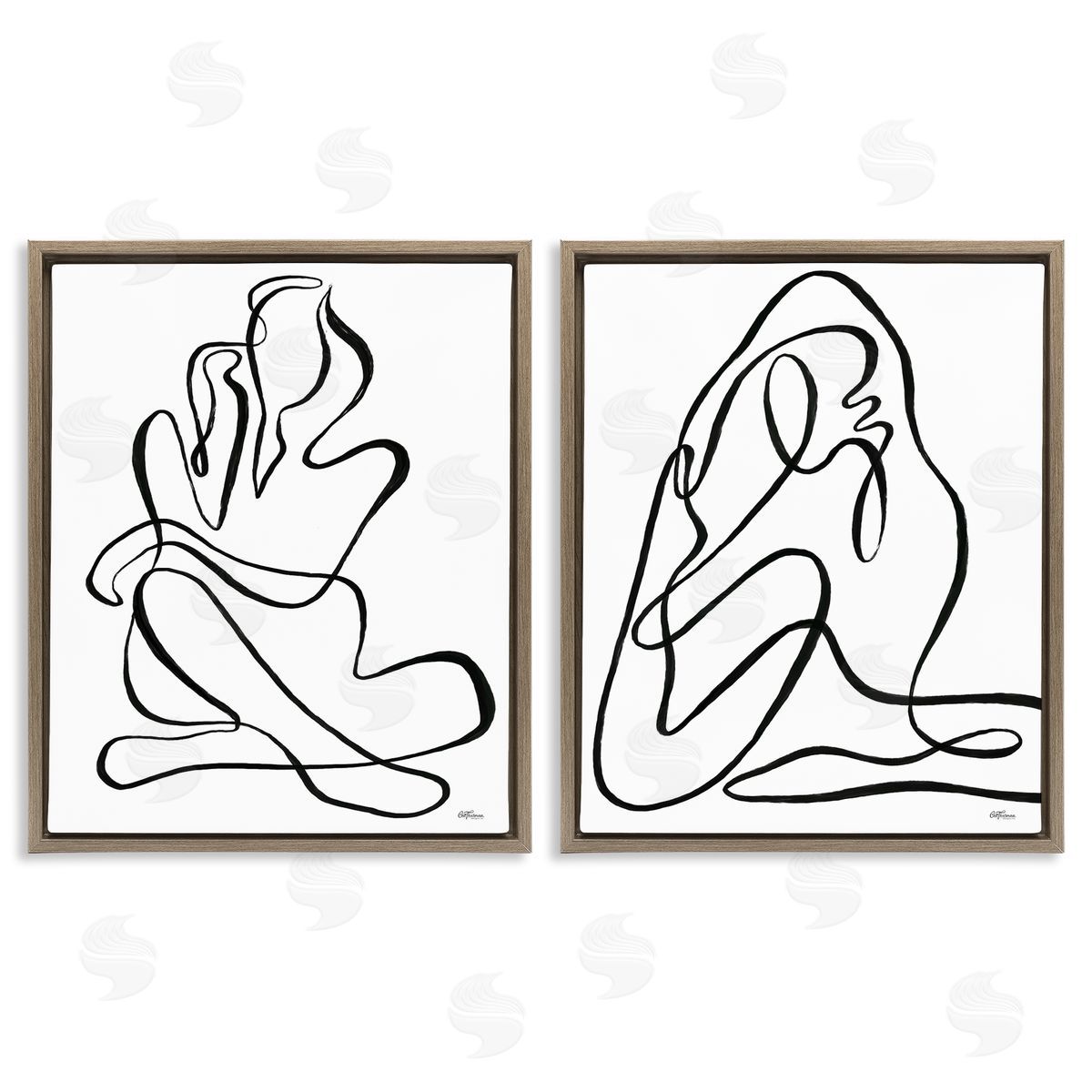Cat Thurman Designs Minimalist Female Figure Brown Floating Frame Canvas Wall Art Print