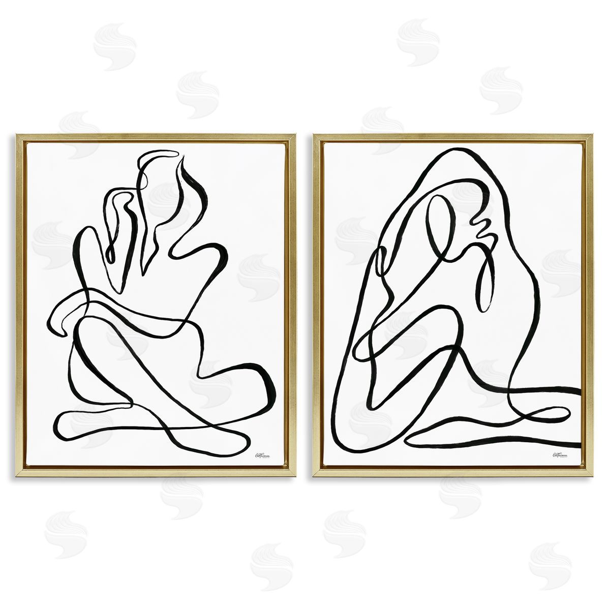 Cat Thurman Designs Minimalist Female Figure Gold Floating Frame Canvas Wall Art Print