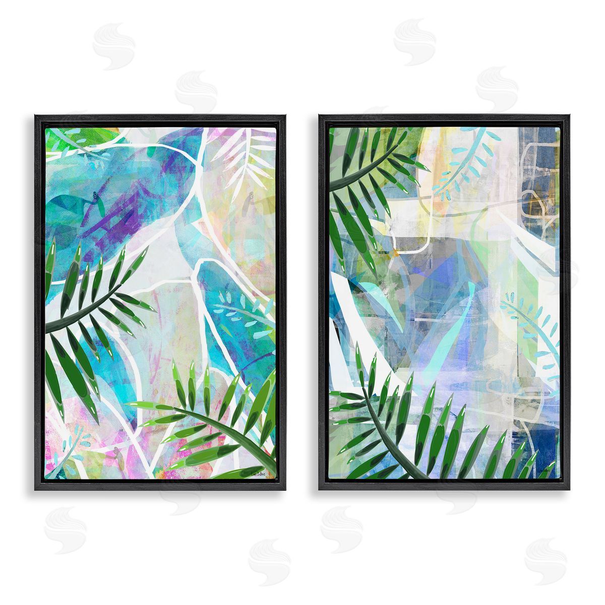Lori Dubois Abstract Pastel Palm Shapes Black Floating Frame Canvas Wall Art Print