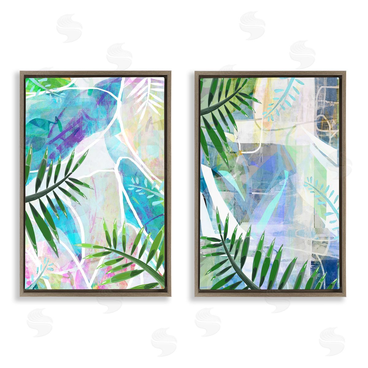 Lori Dubois Abstract Pastel Palm Shapes Brown Floating Frame Canvas Wall Art Print