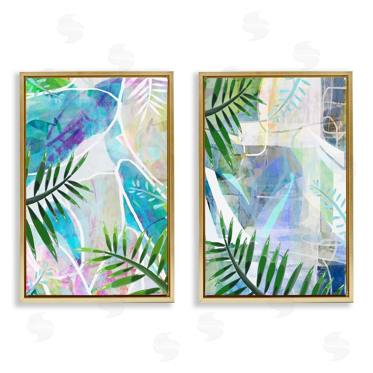 Lori Dubois Abstract Pastel Palm Shapes Gold Floating Frame Canvas Wall Art Print
