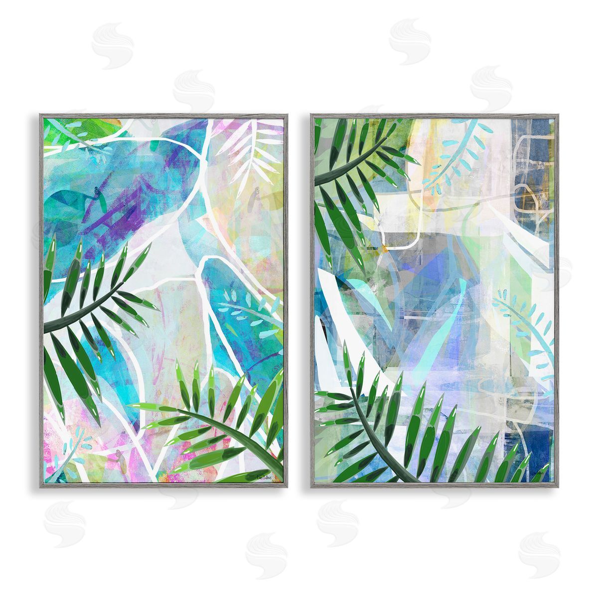 Lori Dubois Abstract Pastel Palm Shapes Gray Framed Giclee Wall Art Print