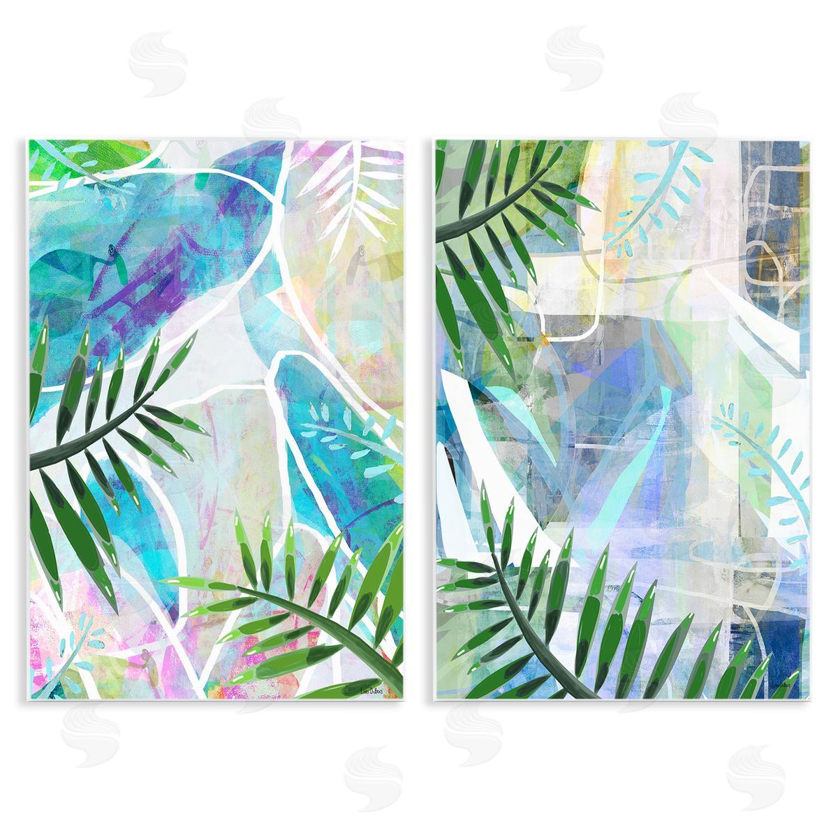 Lori Dubois Abstract Pastel Palm Shapes Wooden Wall Plaque Art Print