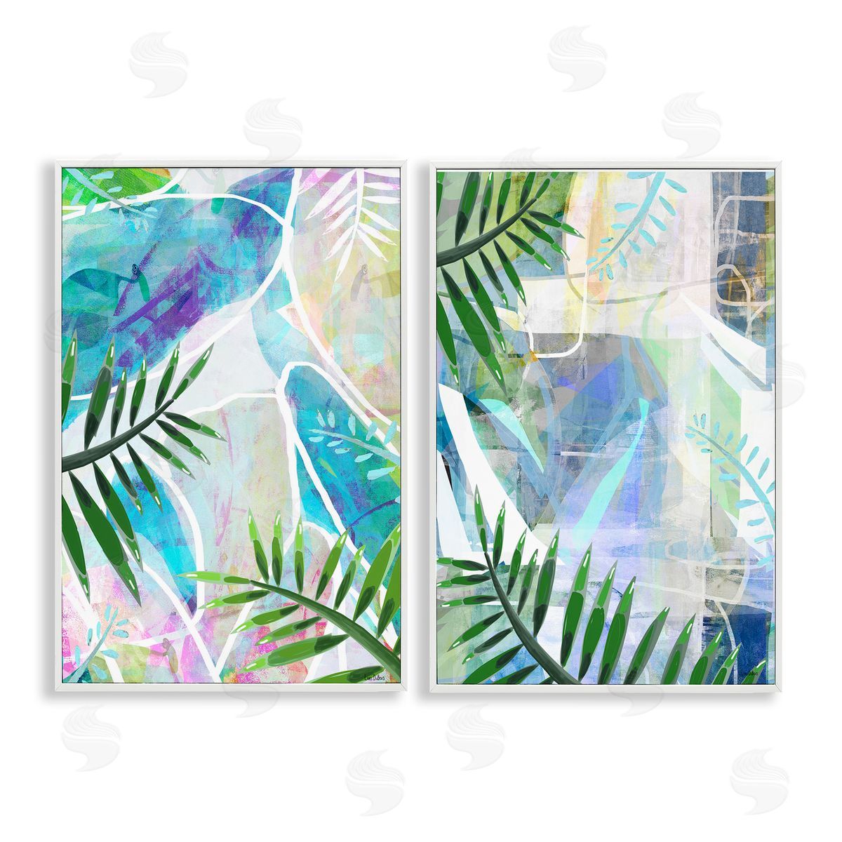 Lori Dubois Abstract Pastel Palm Shapes White Framed Giclee Wall Art Print