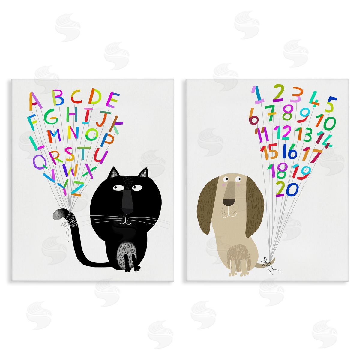 Carla Daly Cat Dog Alphabet Numbers  Canvas Wall Art Print