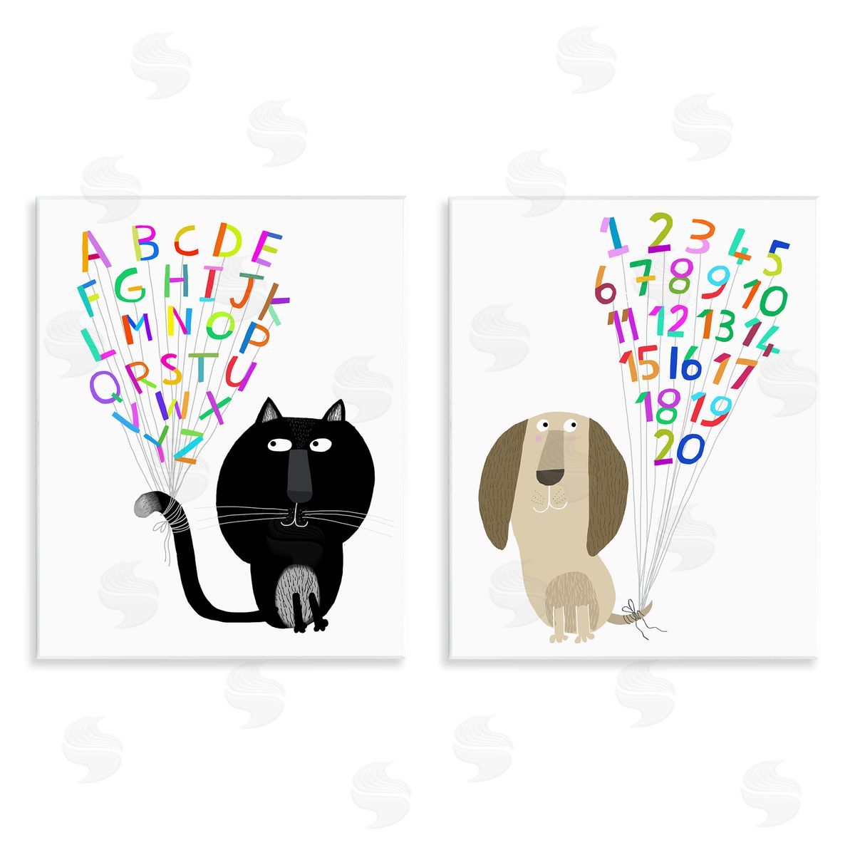 Carla Daly Cat Dog Alphabet Numbers  Wooden Wall Plaque Art Print