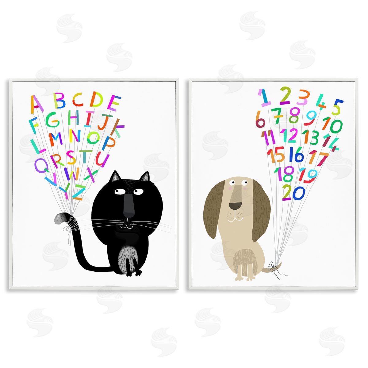Carla Daly Cat Dog Alphabet Numbers  White Framed Giclee Wall Art Print
