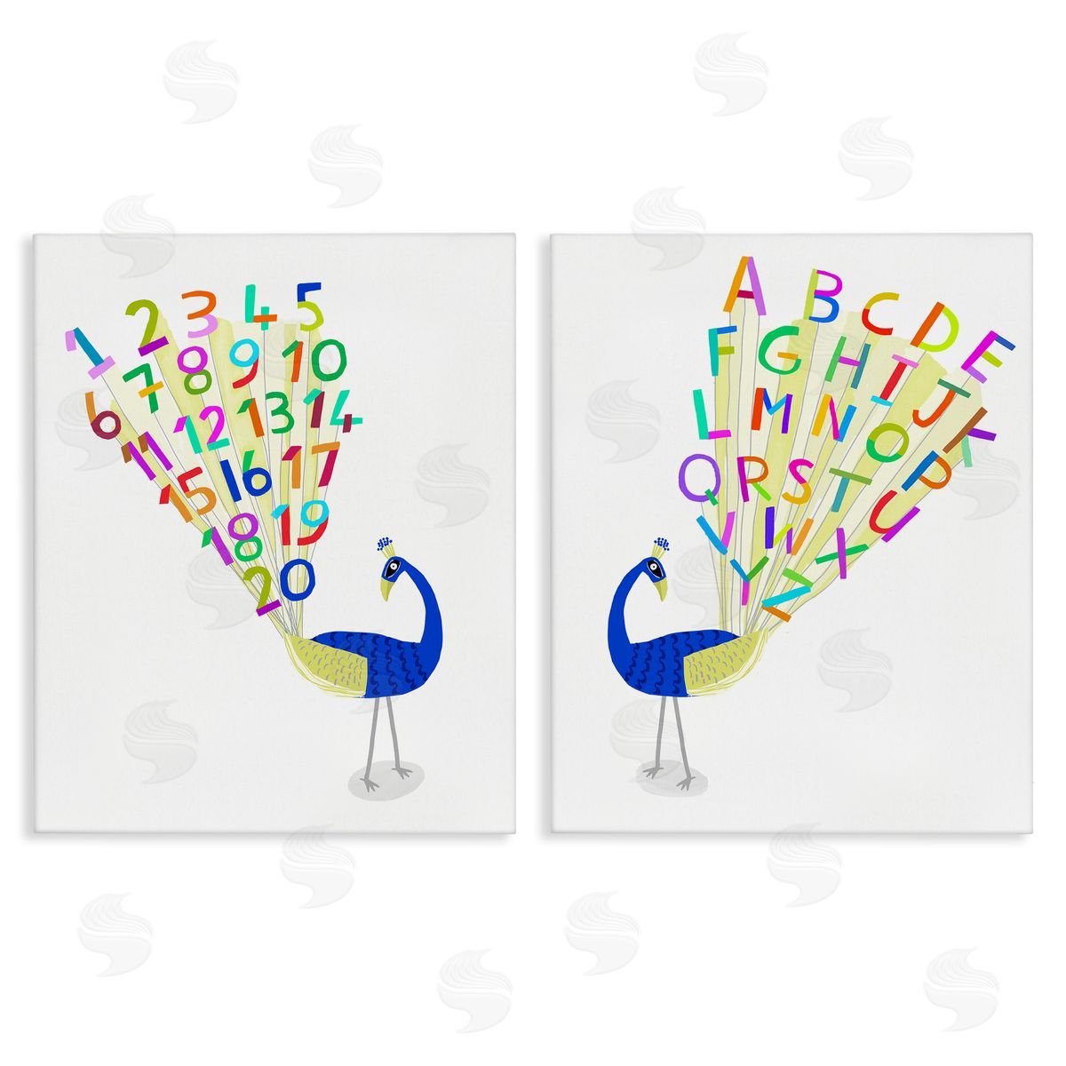 Carla Daly Peacock Alphabet Numbers  Canvas Wall Art Print