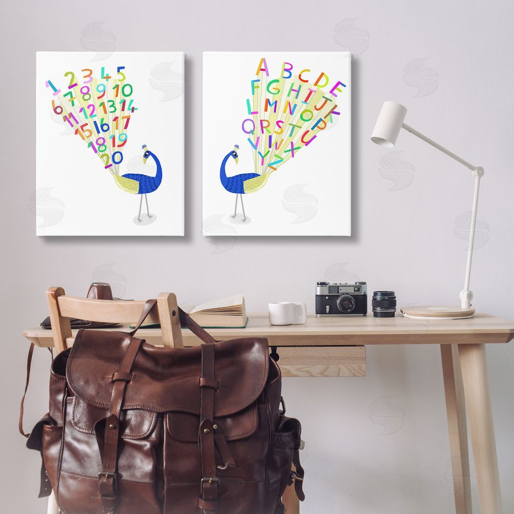 Carla Daly Peacock Alphabet Numbers  Canvas Wall Art Print in Room