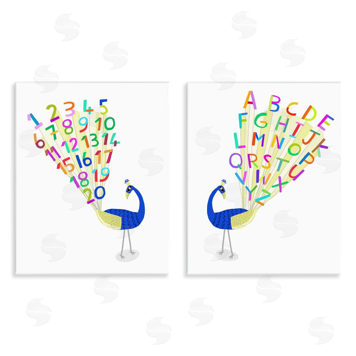 Carla Daly Peacock Alphabet Numbers  Wooden Wall Plaque Art Print