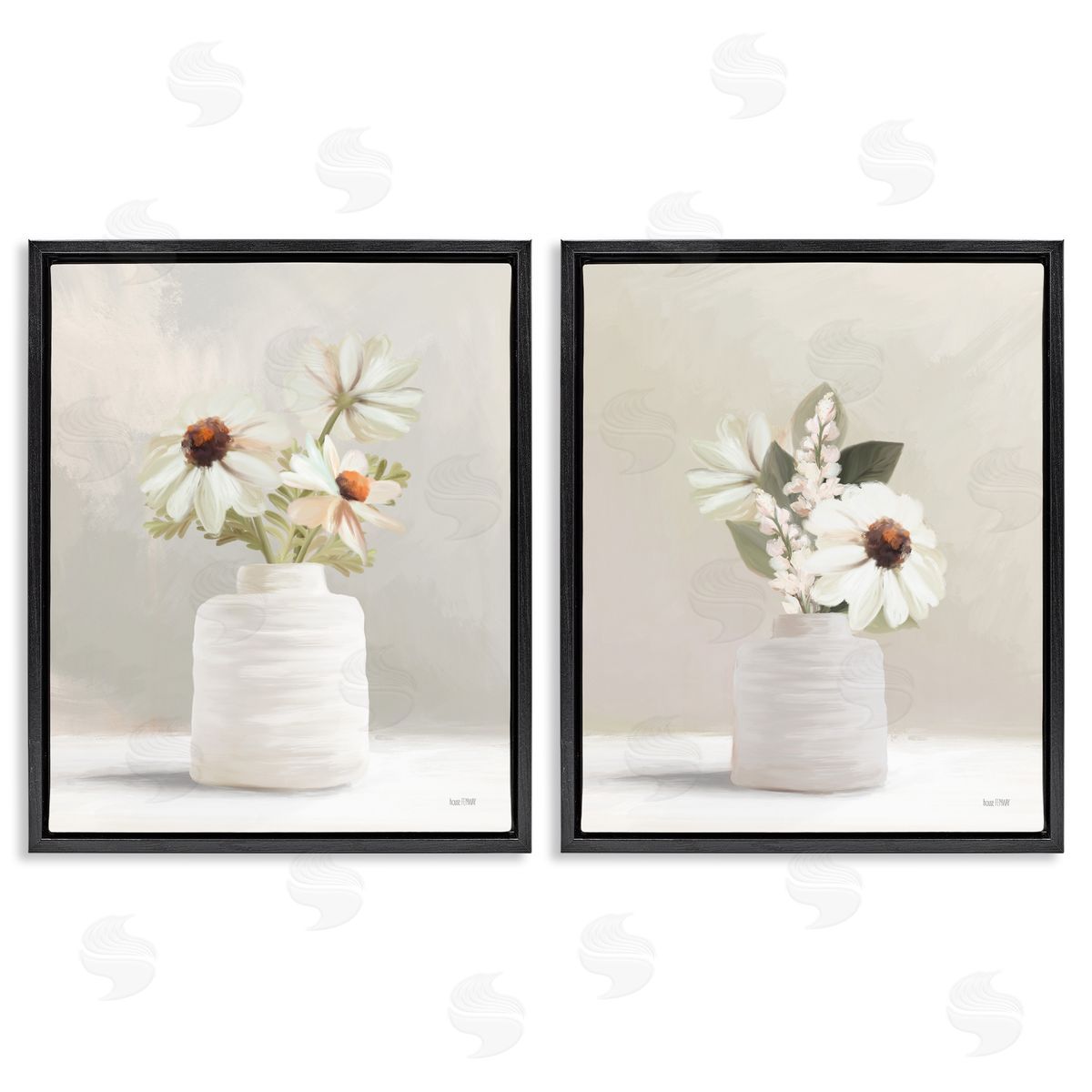 House Fenway Simply Elegant Floral Vase  Black Floating Frame Canvas Wall Art Print