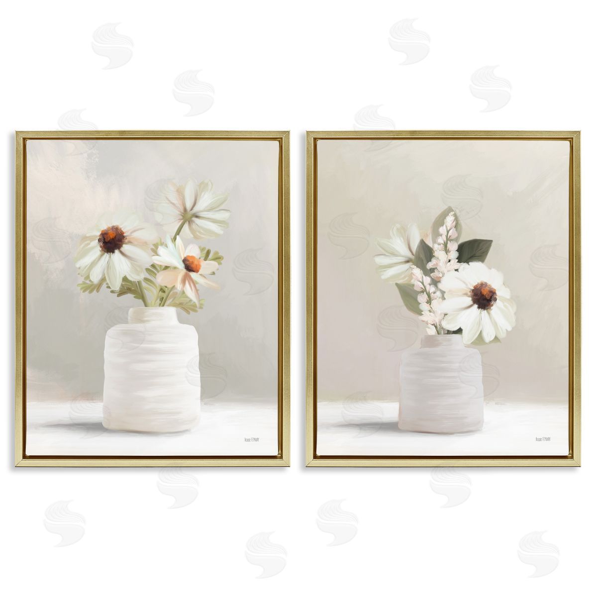 House Fenway Simply Elegant Floral Vase  Gold Floating Frame Canvas Wall Art Print