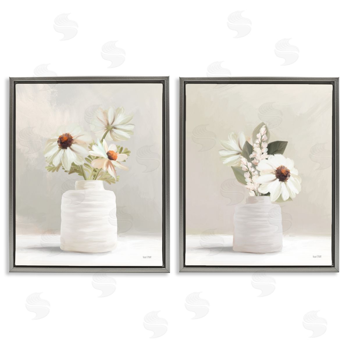 House Fenway Simply Elegant Floral Vase  Gray Floating Frame Canvas Wall Art Print