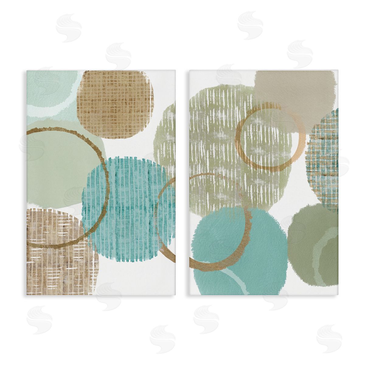 Flora Kouta Textured Layered Aqua Circles Canvas Wall Art Print