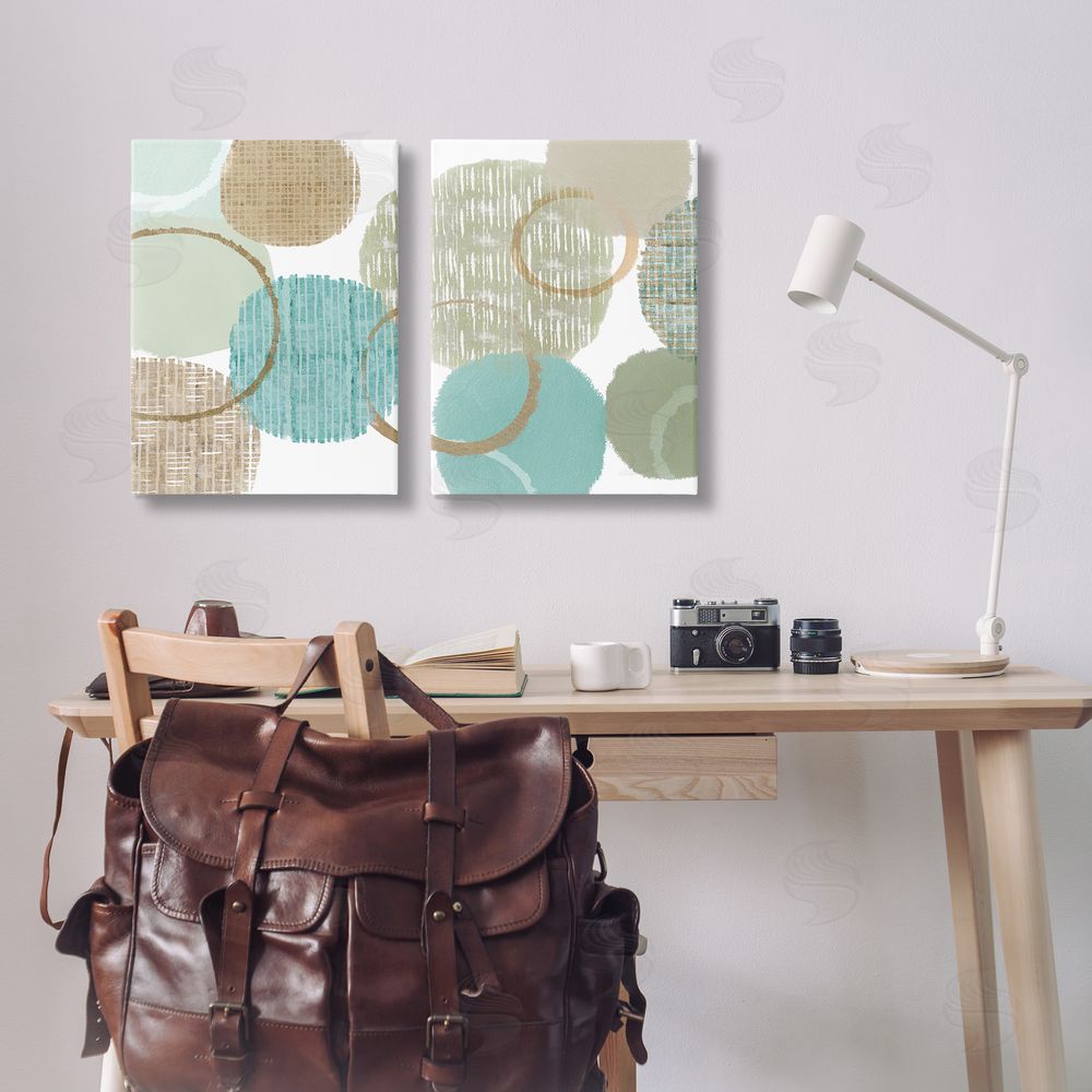 Flora Kouta Textured Layered Aqua Circles Canvas Wall Art Print in Room