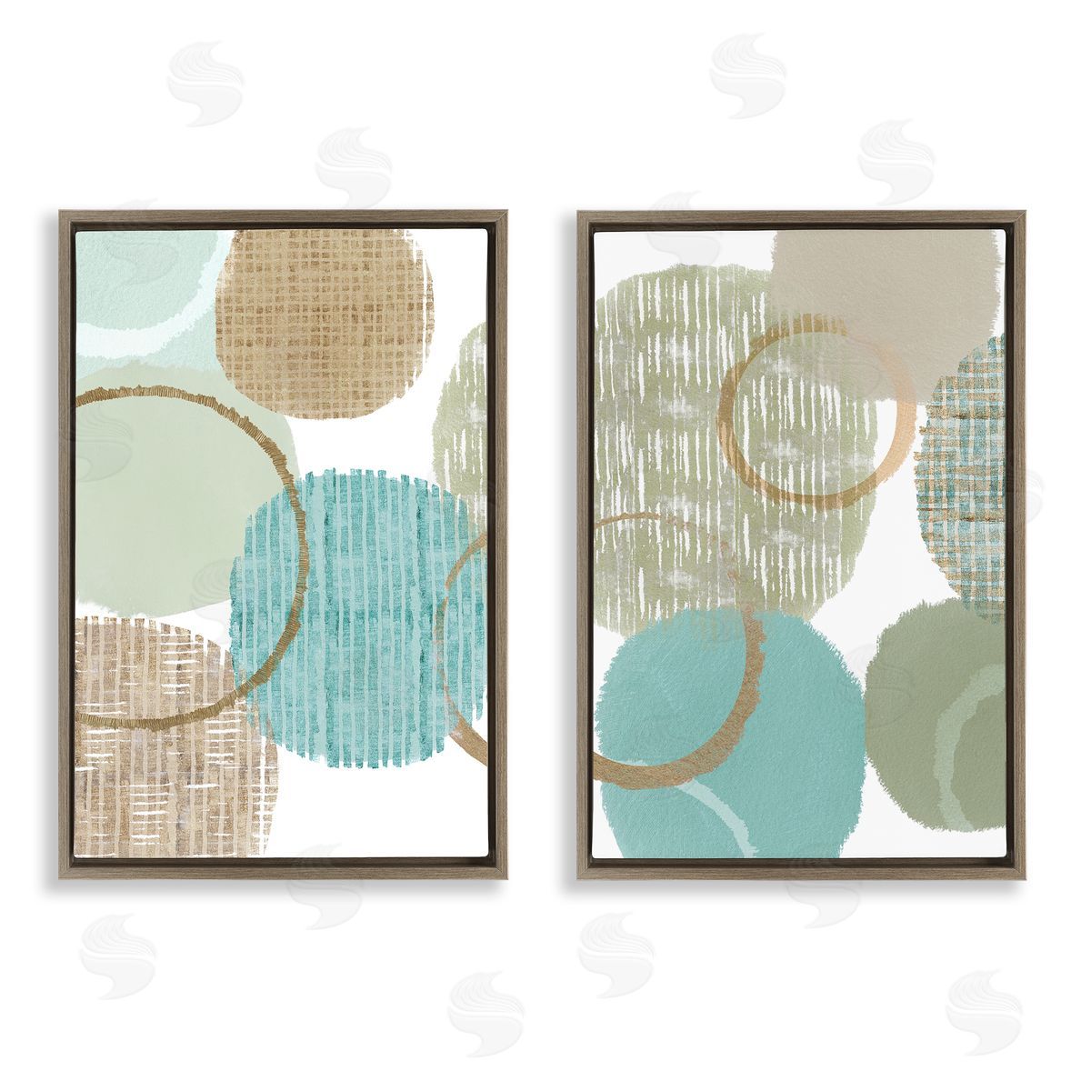 Flora Kouta Textured Layered Aqua Circles Brown Floating Frame Canvas Wall Art Print