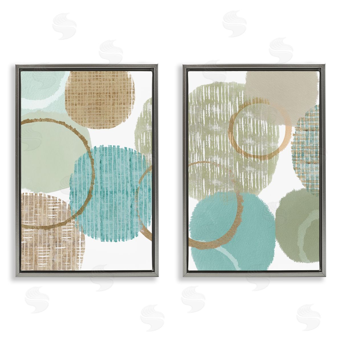 Flora Kouta Textured Layered Aqua Circles Gray Floating Frame Canvas Wall Art Print
