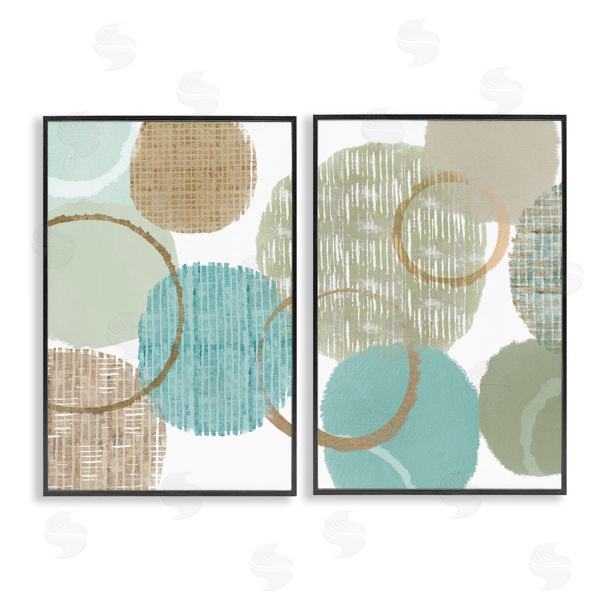 Flora Kouta Textured Layered Aqua Circles Black Framed Giclee Wall Art Print