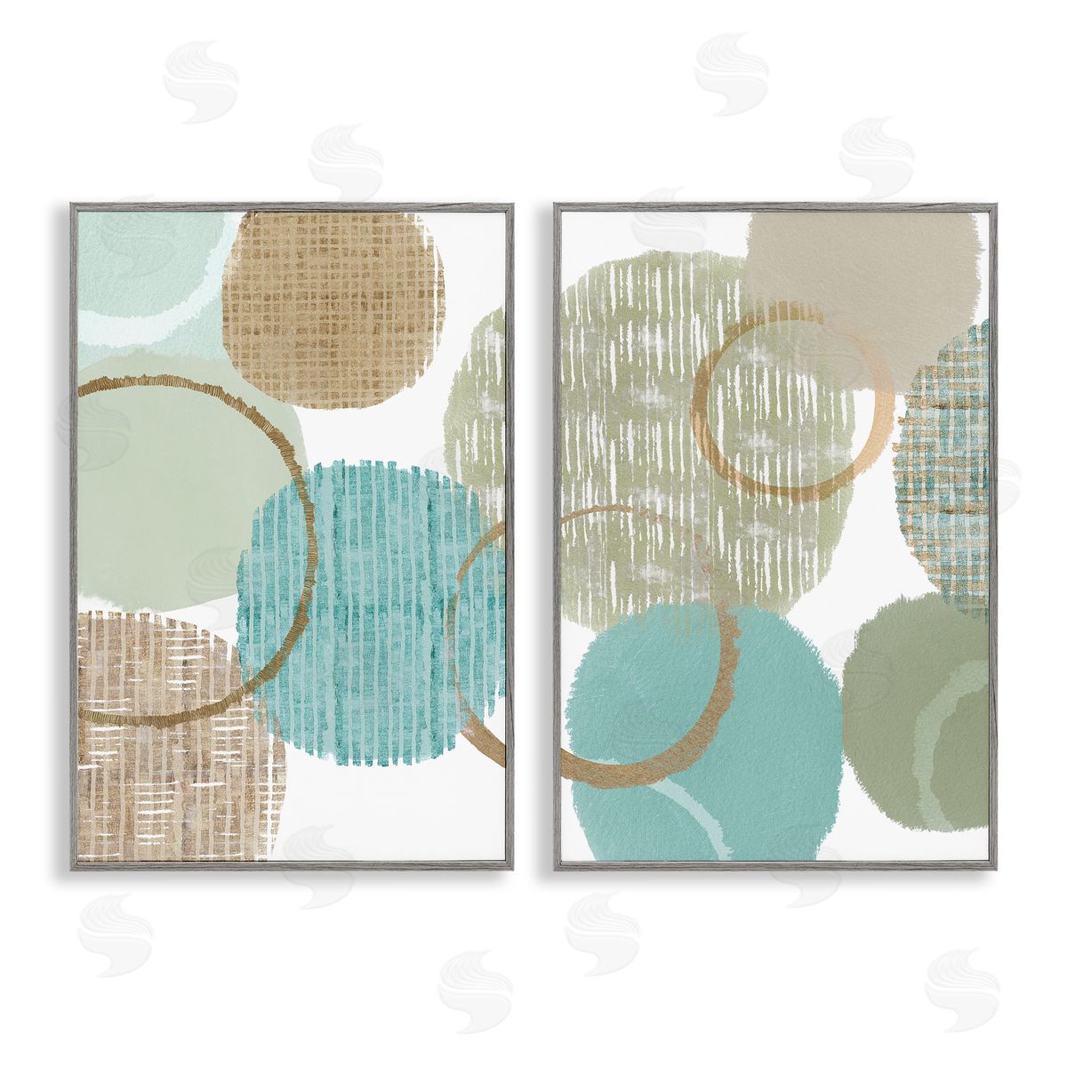 Flora Kouta Textured Layered Aqua Circles Gray Framed Giclee Wall Art Print