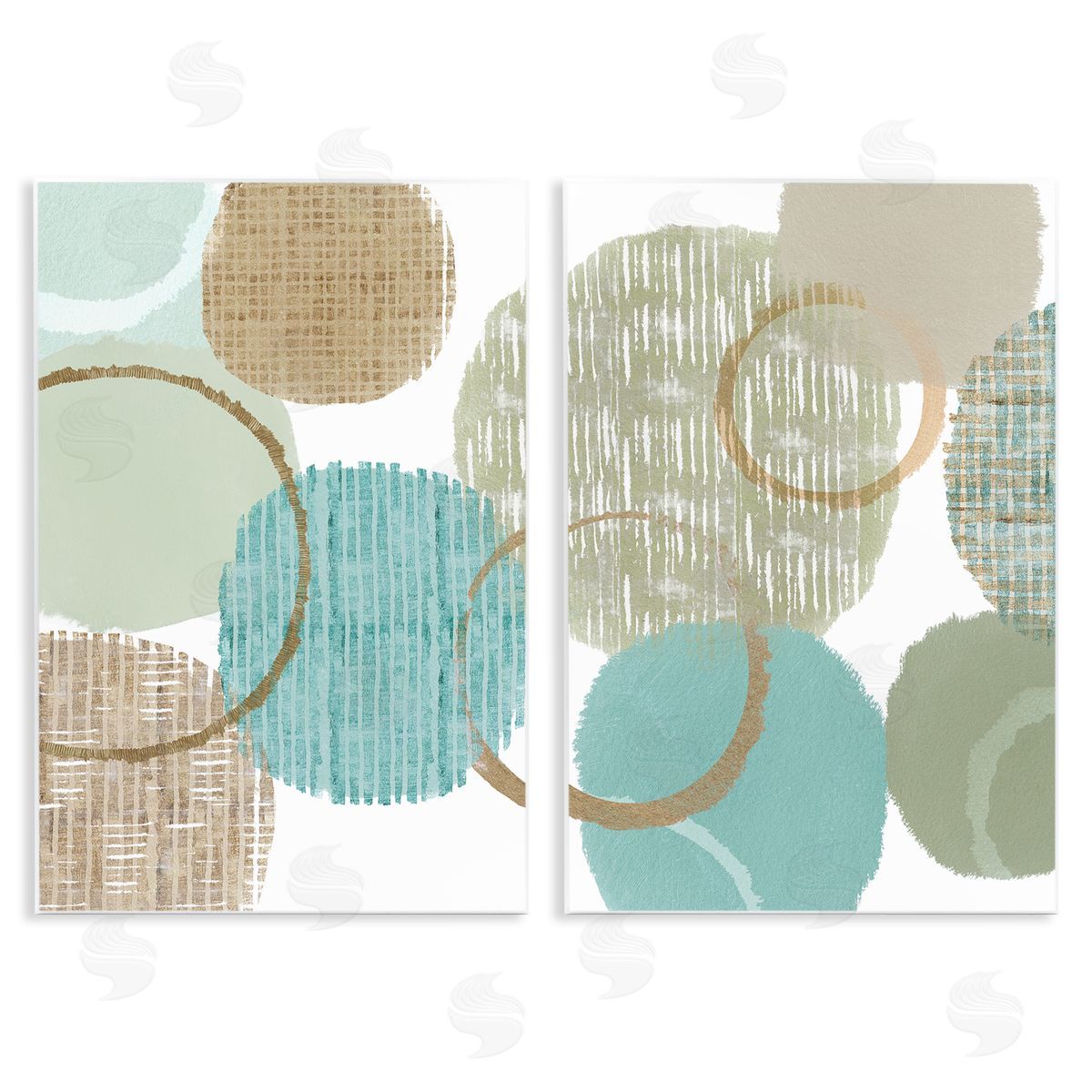 Flora Kouta Textured Layered Aqua Circles Wooden Wall Plaque Art Print