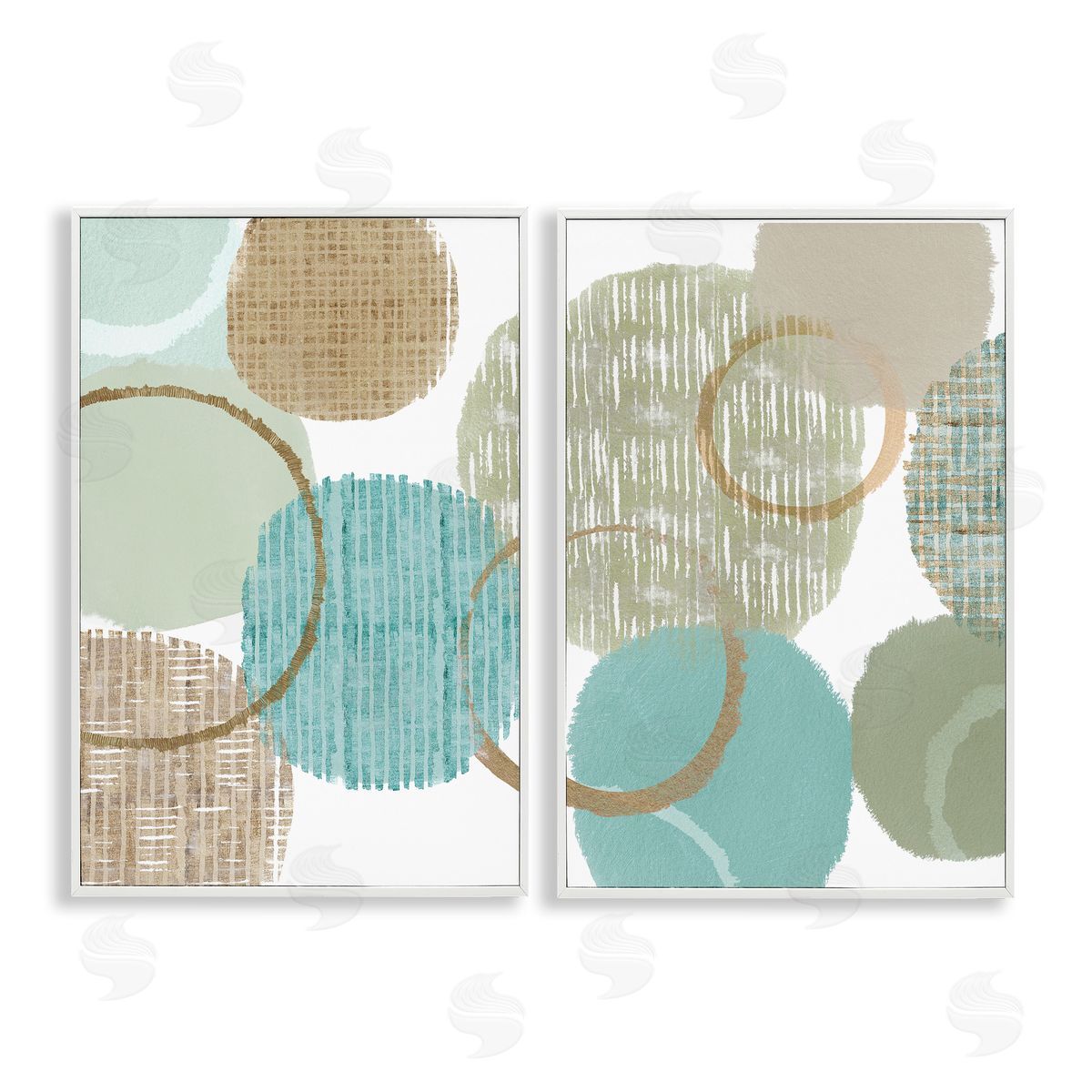 Flora Kouta Textured Layered Aqua Circles White Framed Giclee Wall Art Print