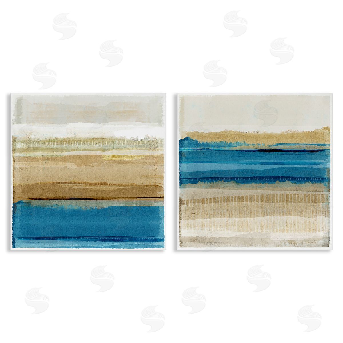 Flora Kouta Blue Gold Daze Striped Abstract  Canvas Wall Art Print
