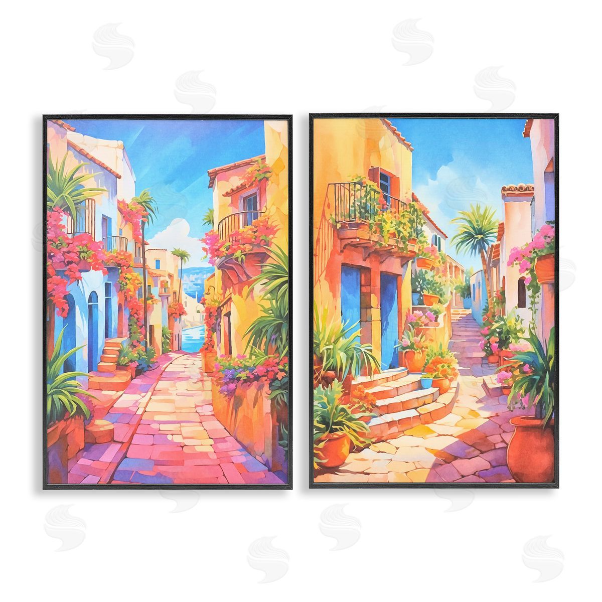 Andrea Haase Quaint Mediterranean Village Black Framed Giclee Wall Art Print