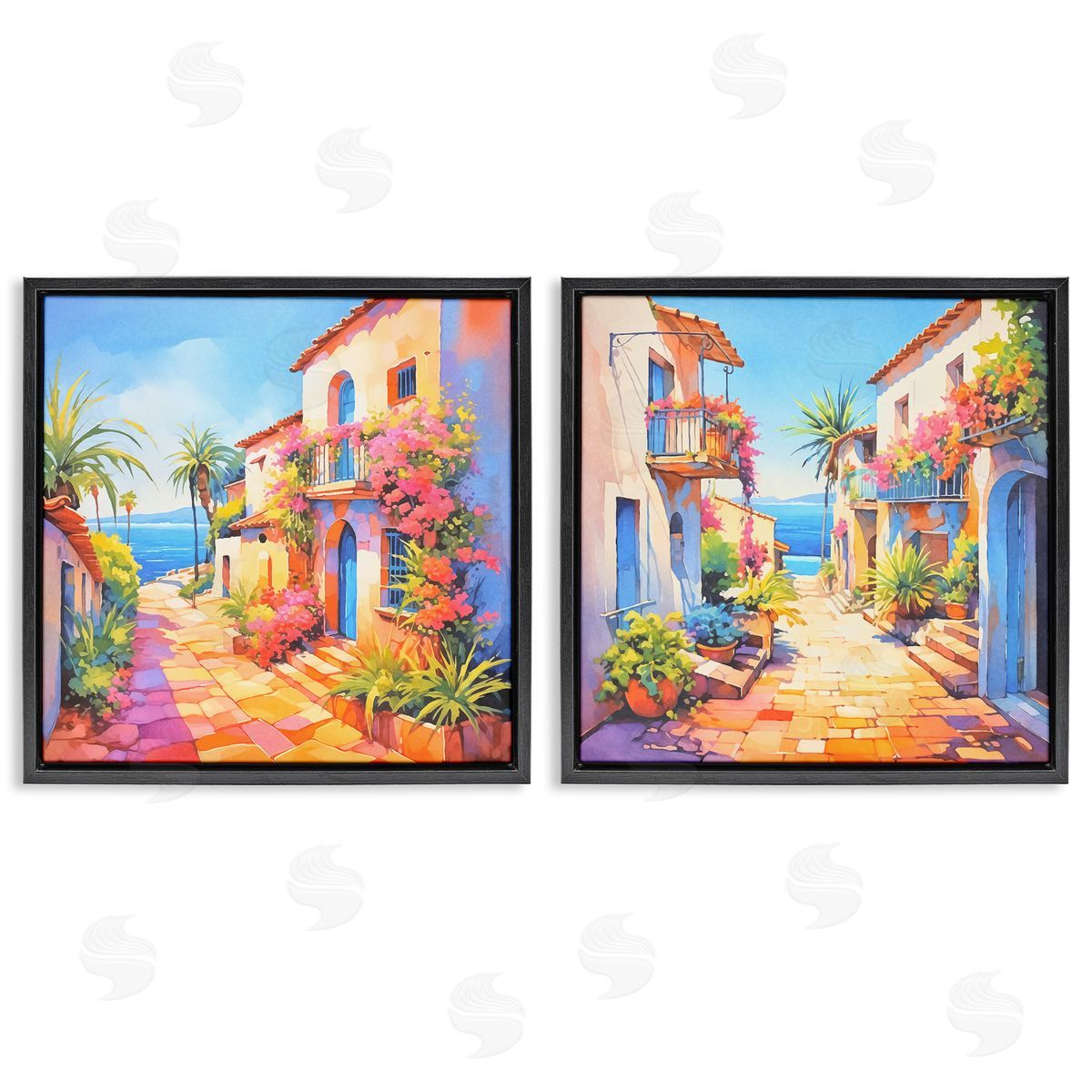 Andrea Haase Mediterranean Summer Island Vista Black Floating Frame Canvas Wall Art Print