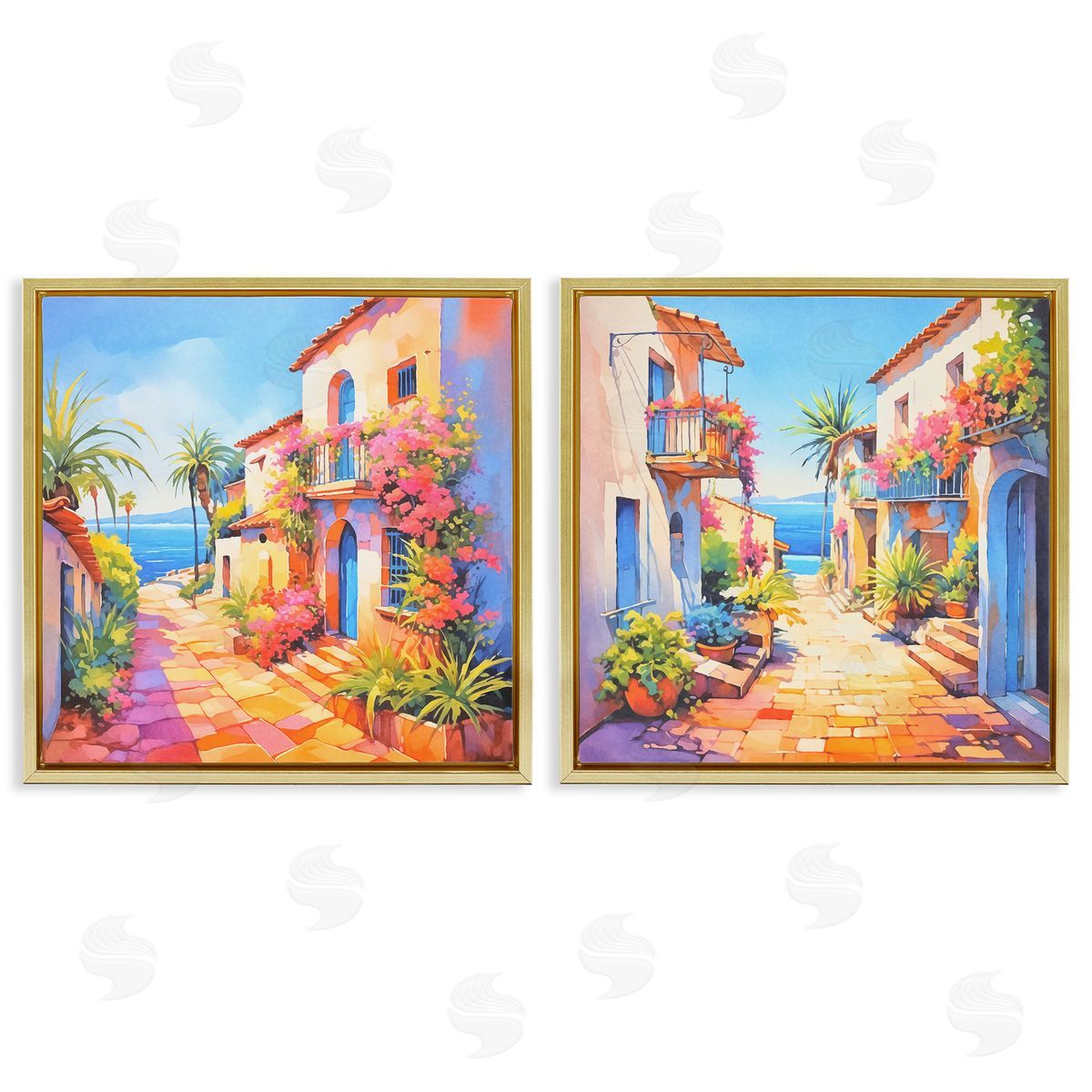 Andrea Haase Mediterranean Summer Island Vista Gold Floating Frame Canvas Wall Art Print