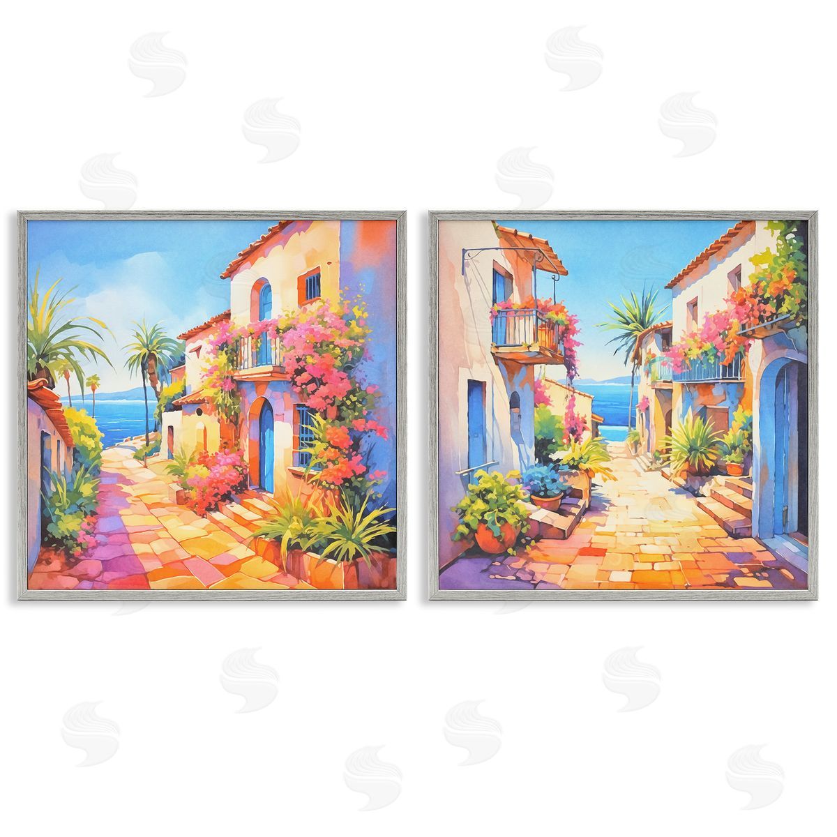 Andrea Haase Mediterranean Summer Island Vista Gray Framed Giclee Wall Art Print