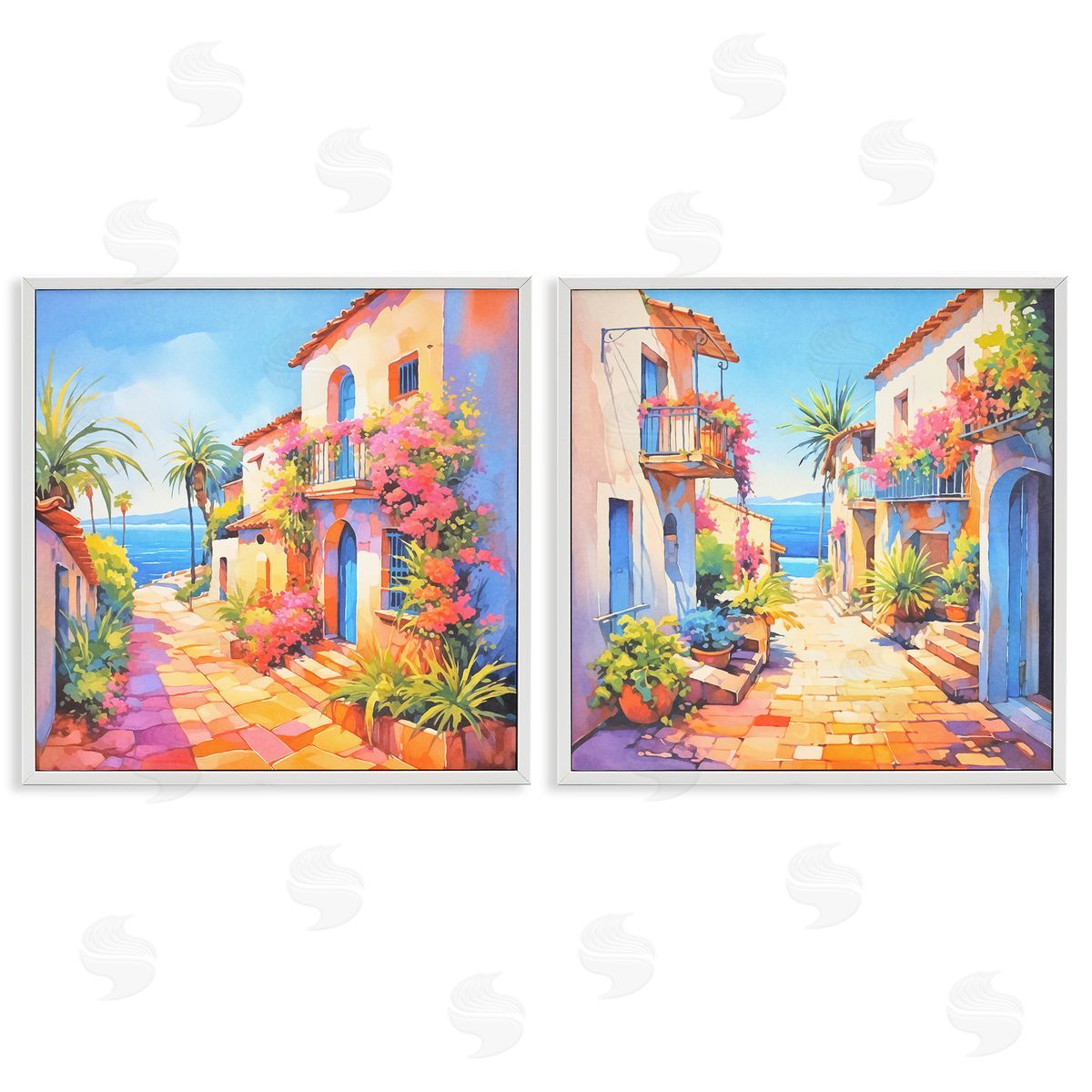Andrea Haase Mediterranean Summer Island Vista White Framed Giclee Wall Art Print