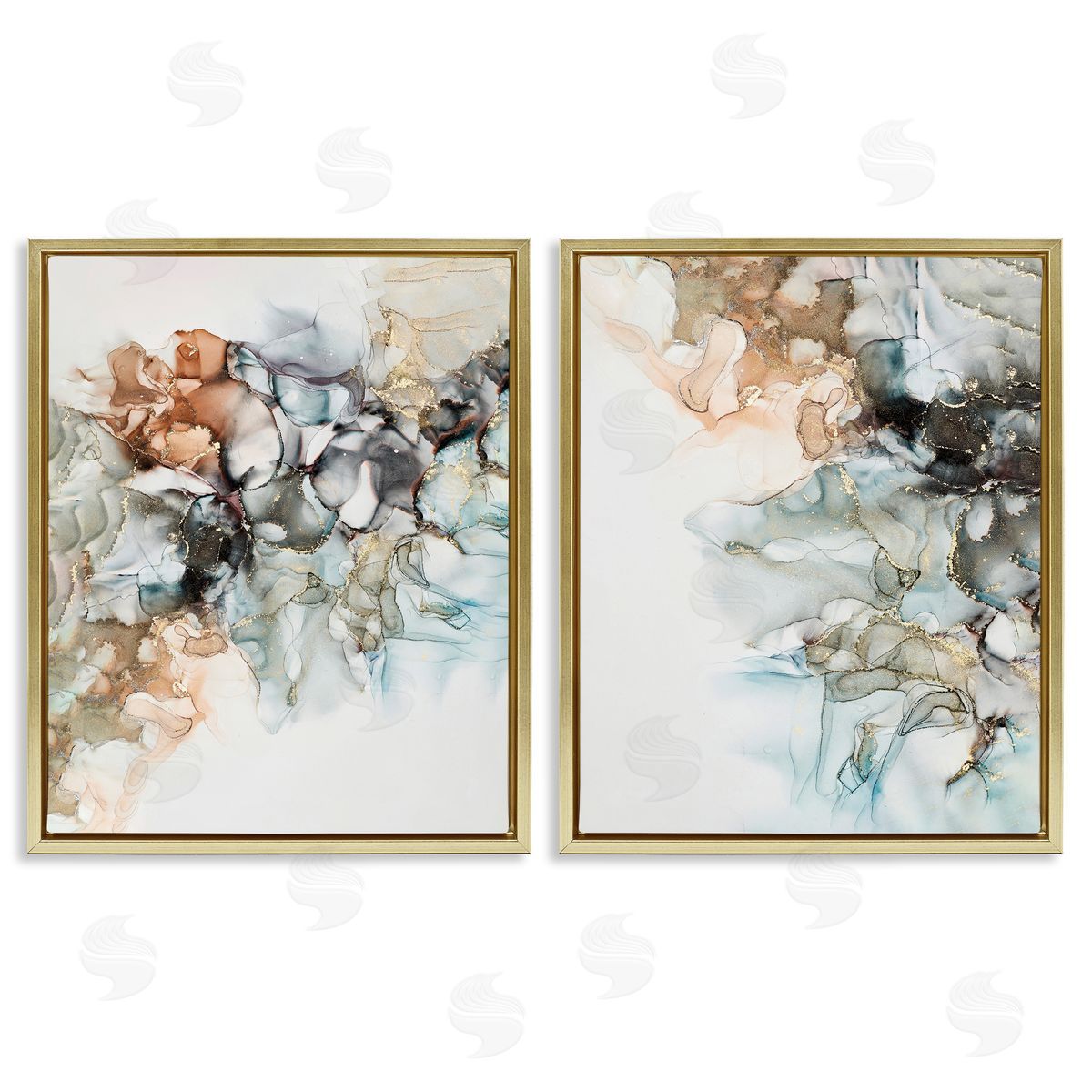 Incado Abstract Alcohol Ink Blue Copper  Gold Floating Frame Canvas Wall Art Print