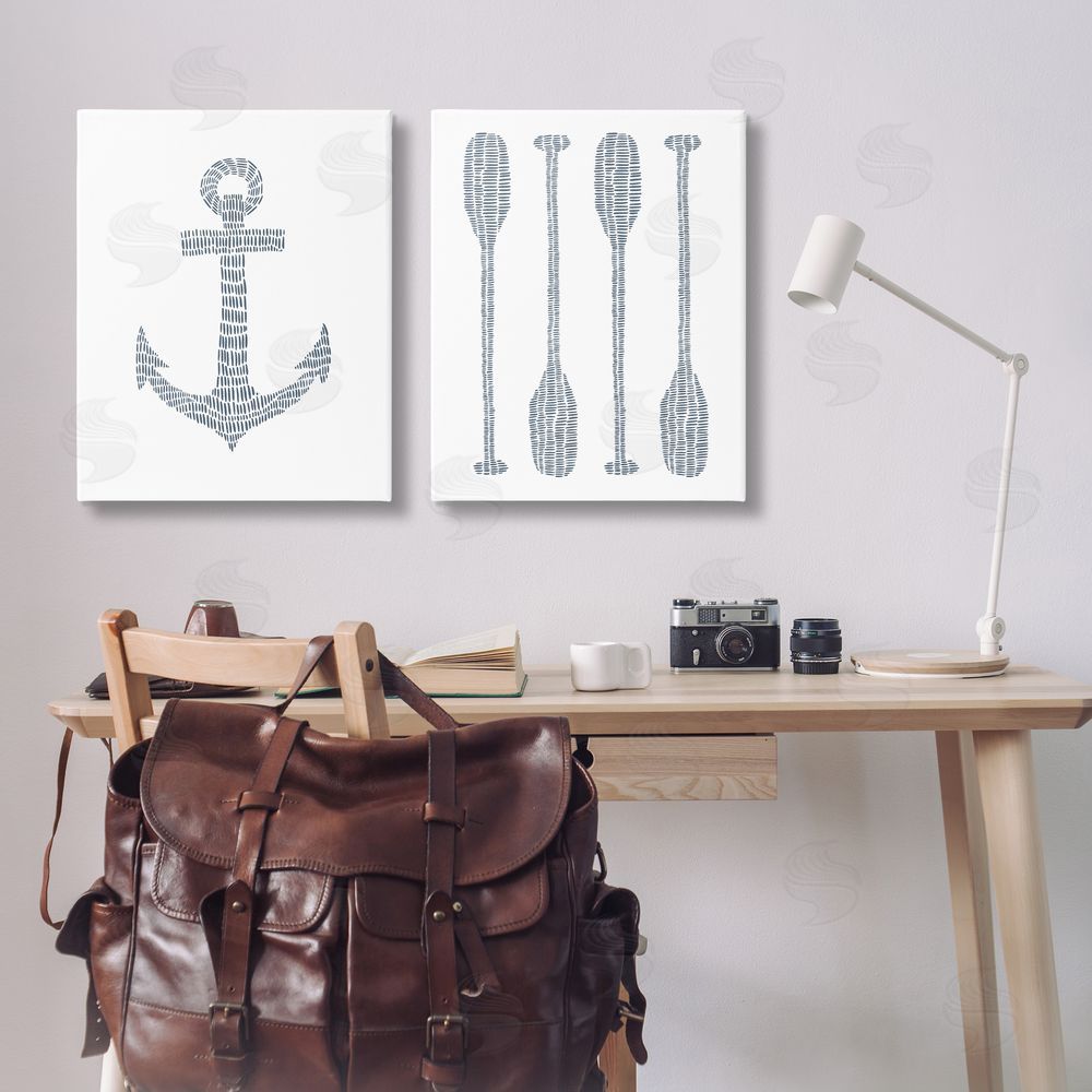 Jetty Home LLC Simple Lines Nautical Anchor Oars Canvas Wall Art Print in Room