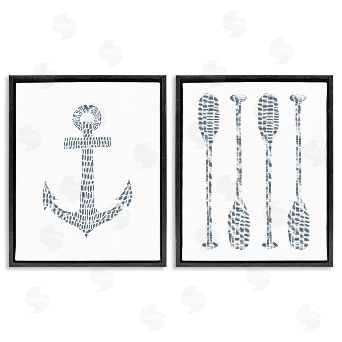 Jetty Home LLC Simple Lines Nautical Anchor Oars Black Floating Frame Canvas Wall Art Print