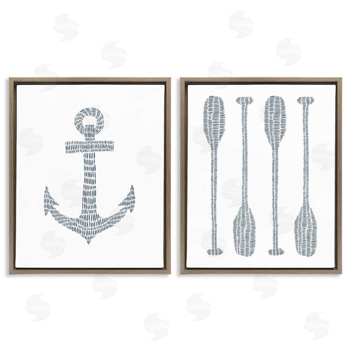 Jetty Home LLC Simple Lines Nautical Anchor Oars Brown Floating Frame Canvas Wall Art Print